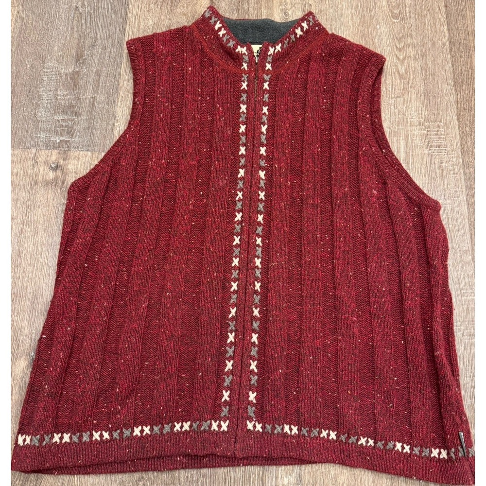 Woolrich Sweater Vest Womens XL Red Knit Full Zip Embroidered Cross Cross Stitch - Picture 6 of 6